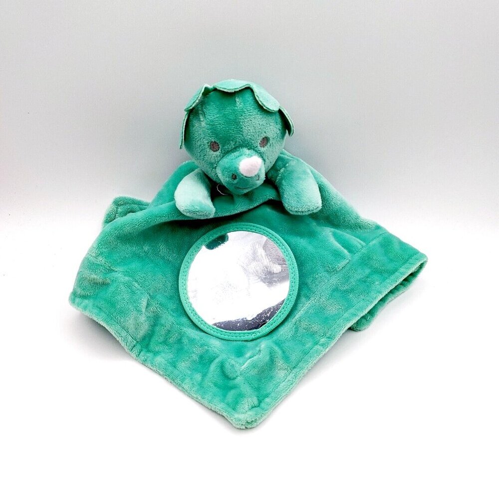 Modern Baby Triceratops Dinosaur Rattle Green Lovey Security Blanket Mirror